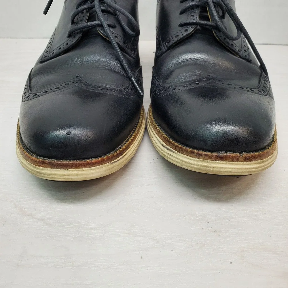Cole Hann Black Leather Oxfords Wingtip Shoes Mens 10.5 M C14110 Fast Shipping